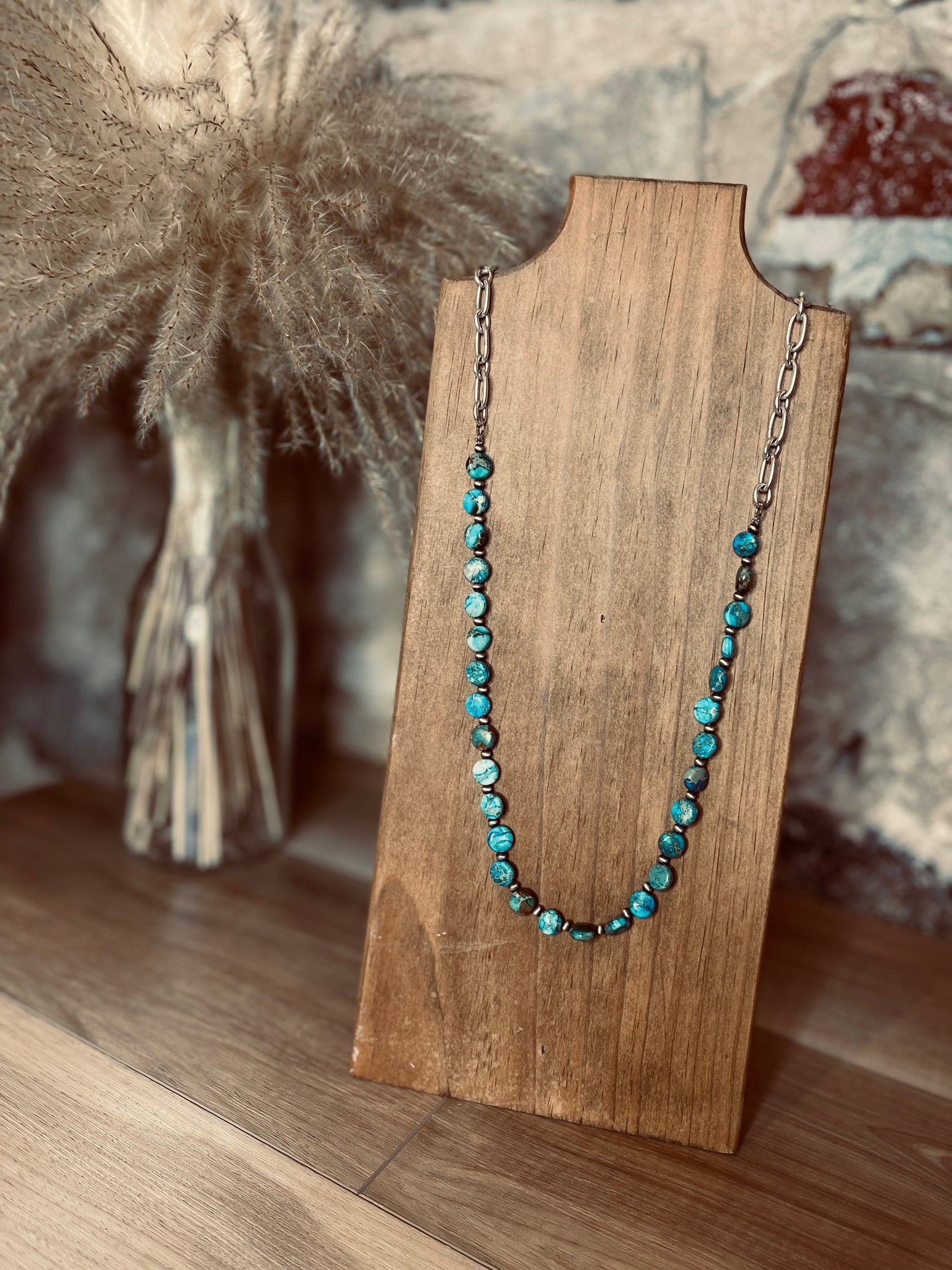 Long Round Stone Necklace