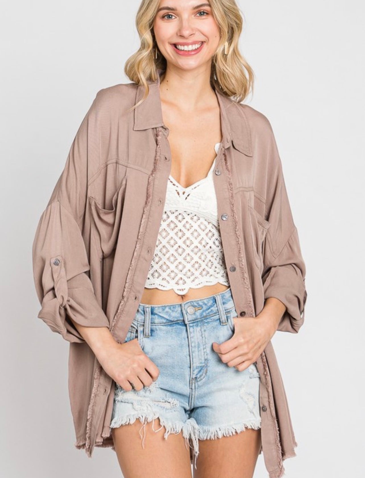 Taupe Button Up
