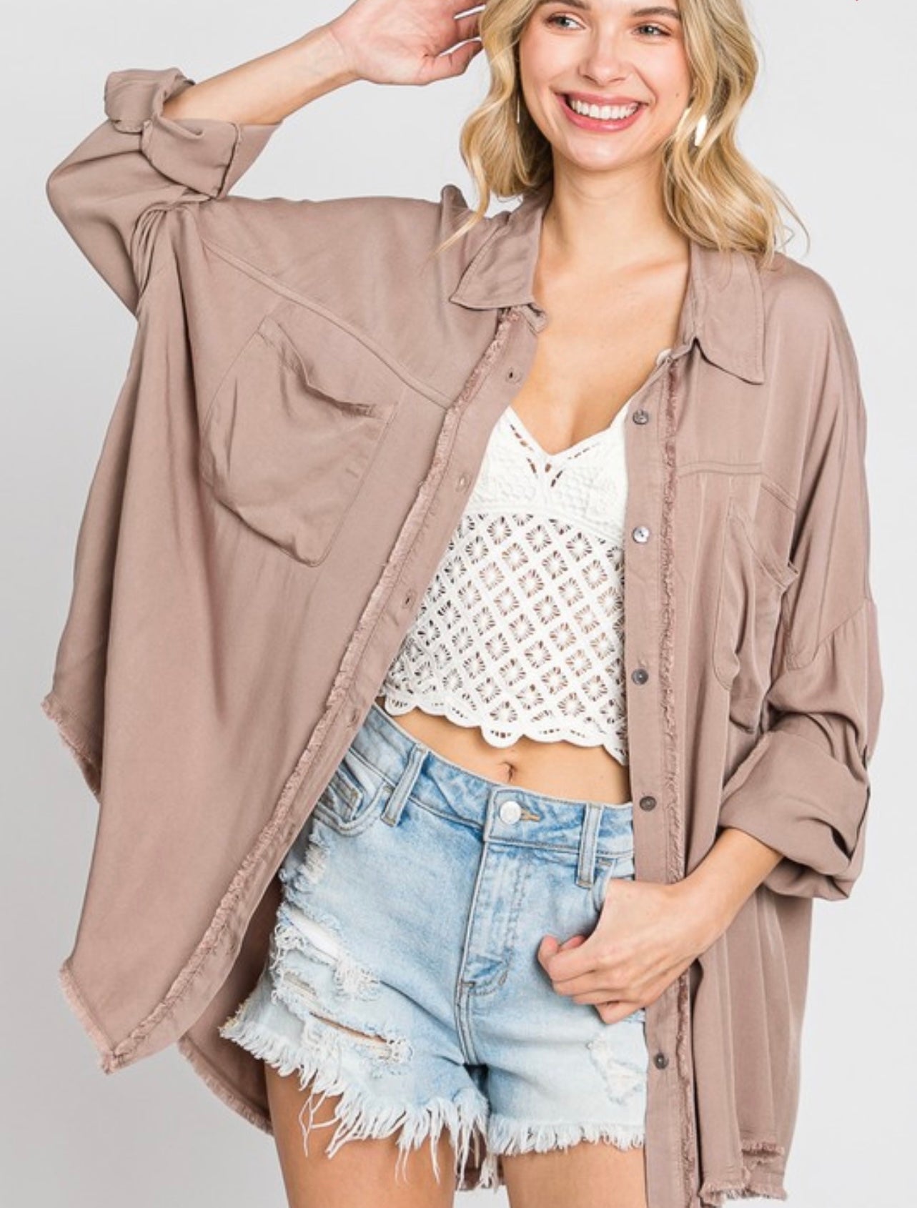 Taupe Button Up