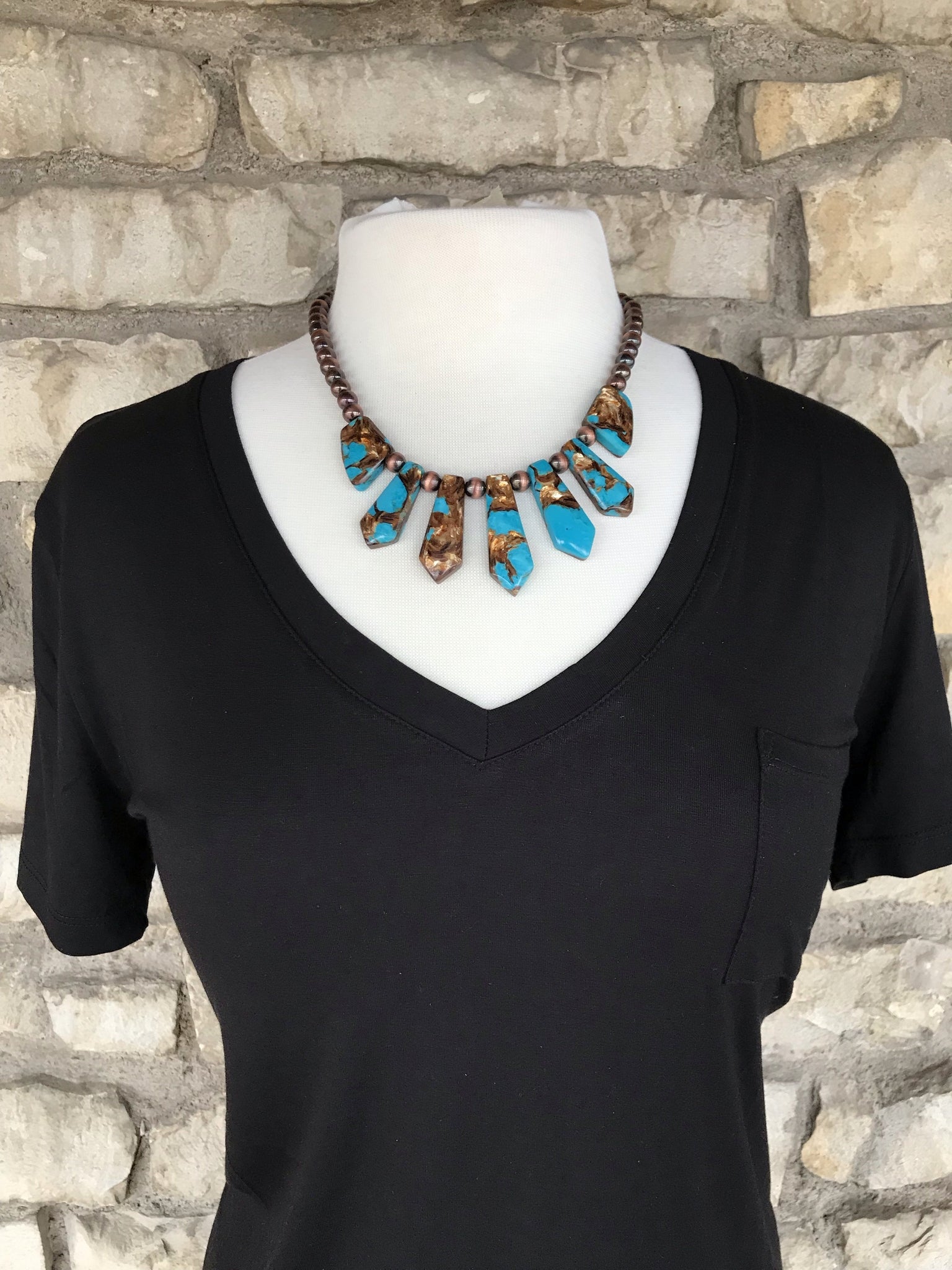 Short Turquoise Stone Necklace -Copper